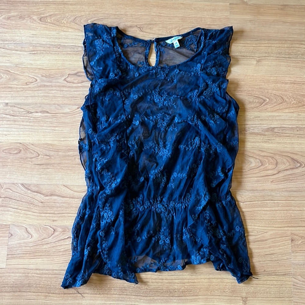 Hollister Navy Blue Lace Gathered Waist Tank Top Size Large
